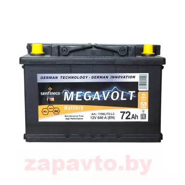 MEGAVOLT SENFINECO 12V 72AH 640А +L